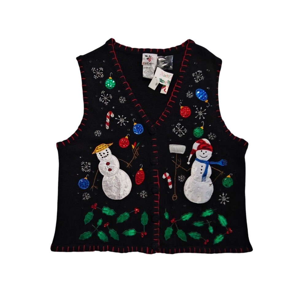NEW Vintage Christmas Sweater Vest XL X-Large Snowman Sequin Sparkle Winter NWT - Picture 12 of 12